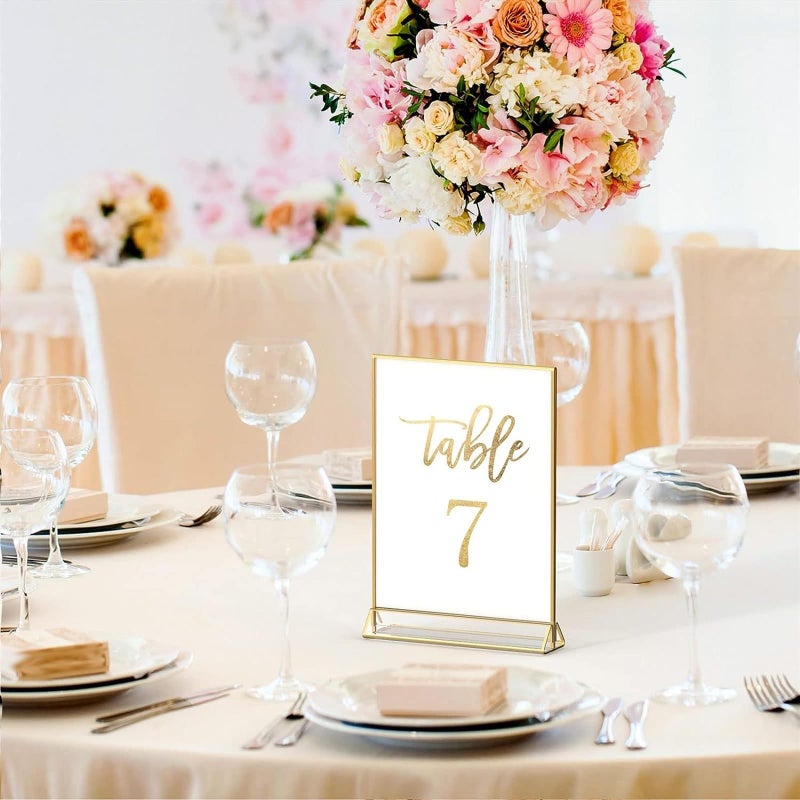 يُسلِّم 6PCS 5 x 7 Clear Acrylic Wedding Table Number Holder Stands with Gold Borders, Double Sided Picture Frames Sign for Restaurant Menu Recipe Cards Photo Display (Color : Shu, Size : 6PC - Image 3